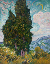 Load image into Gallery viewer, Cypresses hand-painted Van Gogh reproduction
