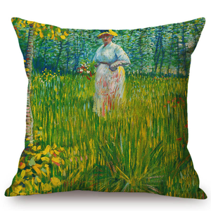 Vincent Van Gogh Inspired Cushion Covers 44X44Cm No Filling / A Woman Walking In A Garden Cushion
