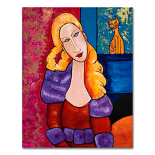 Load image into Gallery viewer, Jeanne Hebuterne and Cat 2 painting by Cynthia Castejón
