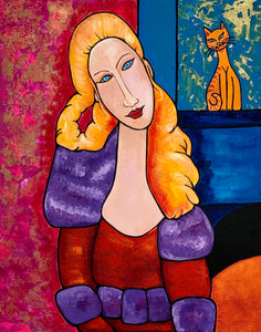 Jeanne Hebuterne and Cat 2 painting by Cynthia Castejón