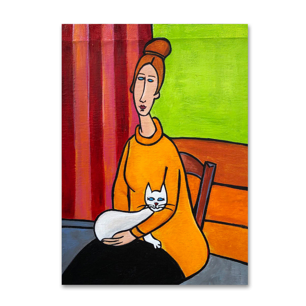 Jeanne Hebuterne and Cat painting by Cynthia Castejón