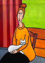 Load image into Gallery viewer, Jeanne Hebuterne and Cat painting by Cynthia Castejón
