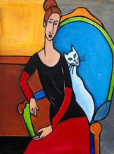 Load image into Gallery viewer, Jeanne&#39;s Portrait in a Blue Chair painting by Cynthia Castejon
