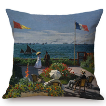 Load image into Gallery viewer, Claude Monet Inspired Cushion Covers Terrace In Sainte-Adresse Cushion Cover
