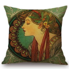 Load image into Gallery viewer, Alphonse Mucha Inspired Cushion Covers Lady In Green Cushion Cover
