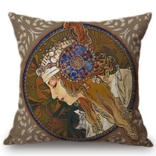 Load image into Gallery viewer, Alphonse Mucha Inspired Cushion Covers Byzantine Head The Blonde Cushion Cover
