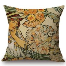 Load image into Gallery viewer, Alphonse Mucha Inspired Cushion Covers Lady And Flowers Cushion Cover
